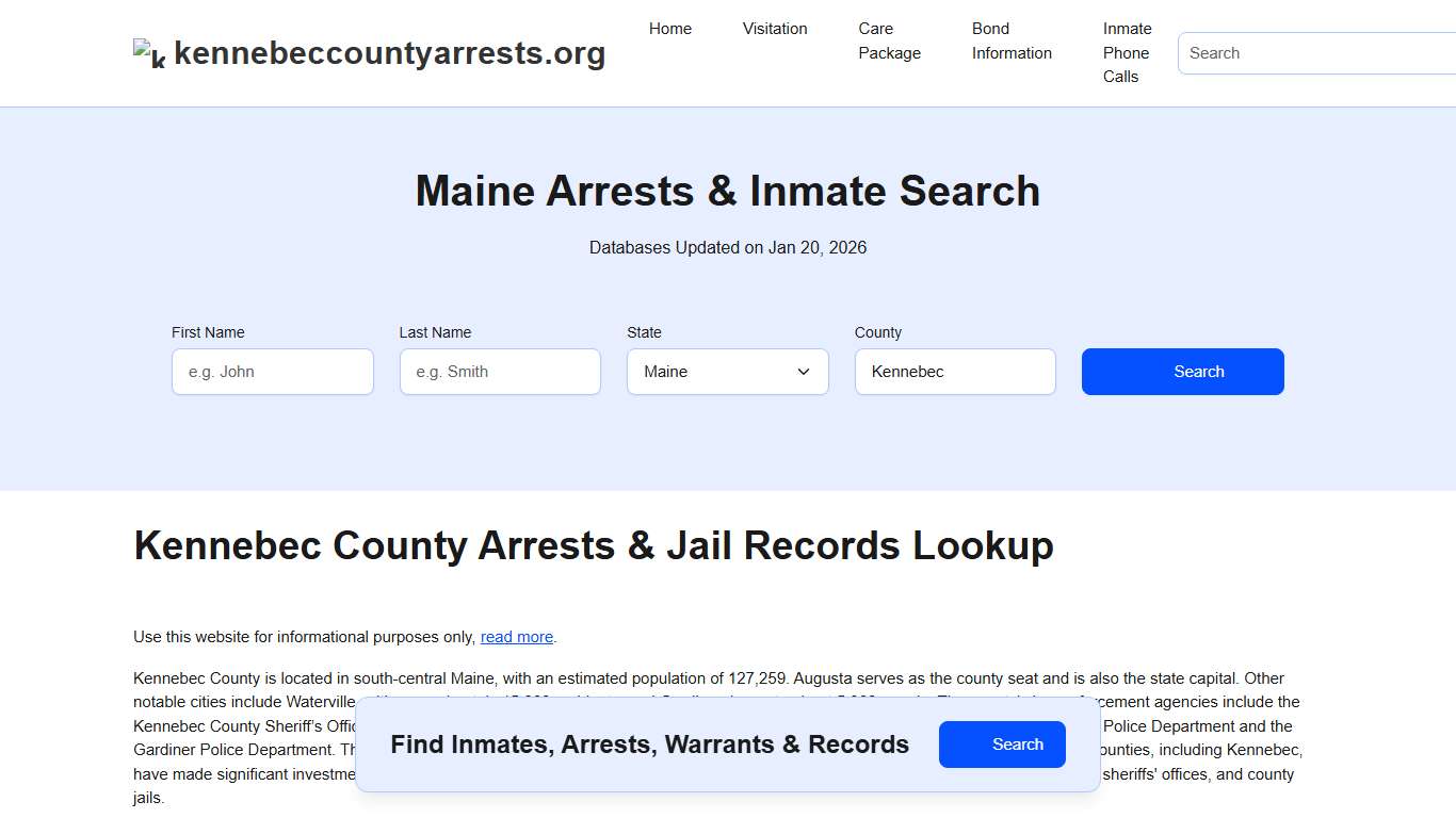Kennebec County, ME Arrests, Warrants, Police Records Search