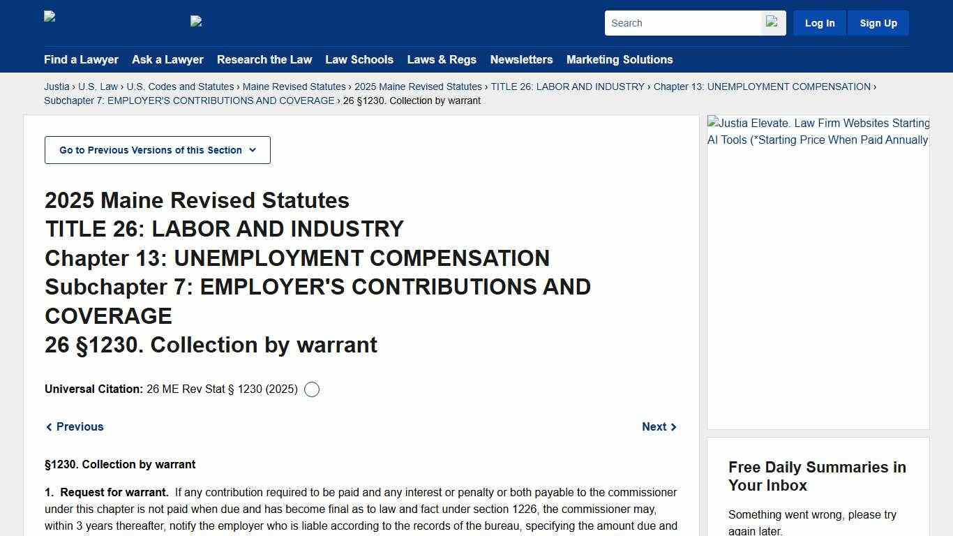 26 Maine Revised Statutes §1230 (2025) Collection by warrant :: 26 M.R.S § 1230 (2025) :: 2025 Maine Revised Statutes :: U.S. Codes and Statutes :: U.S. Law :: Justia