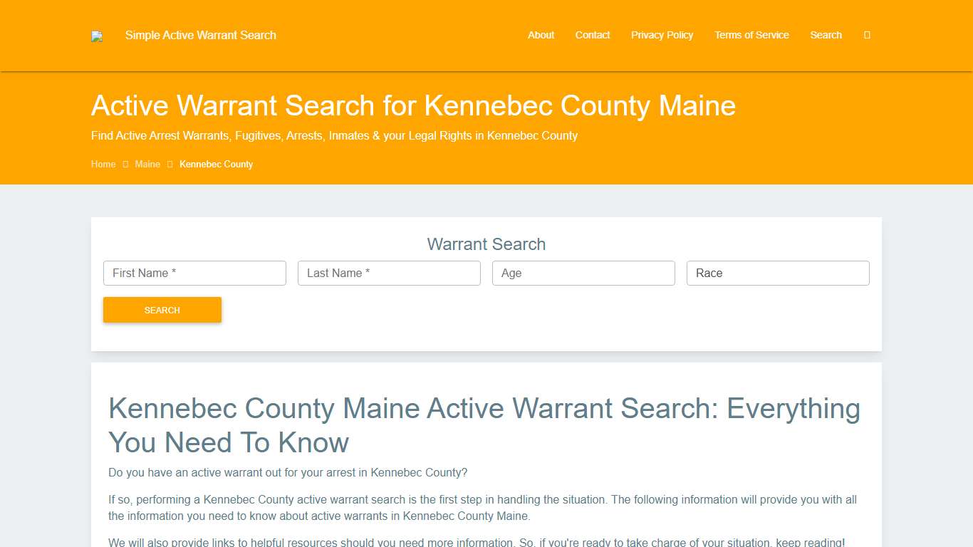 Active Warrant Search in Kennebec County Maine - Outstanding Warrants